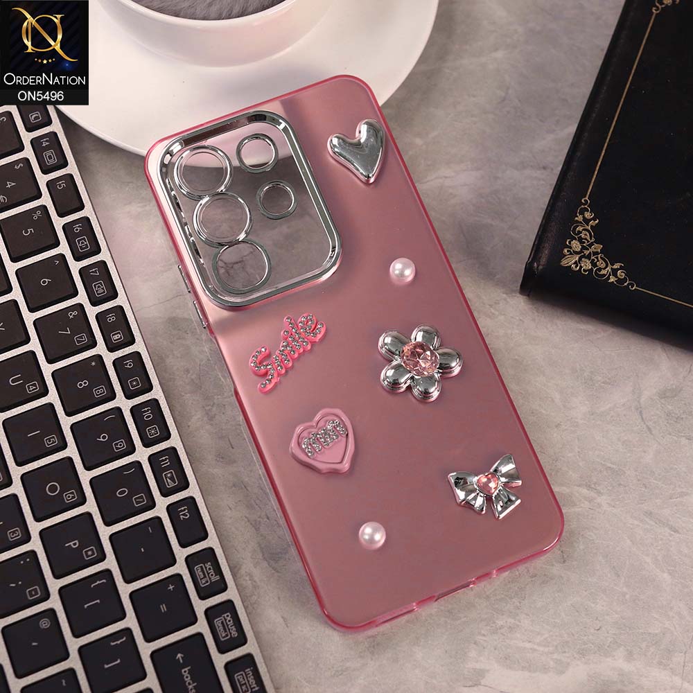 Vivo Y29 4G Cover - Pink -  3D Smile Cartoon Matte Shinny Case With Camera Protection Soft Border Case