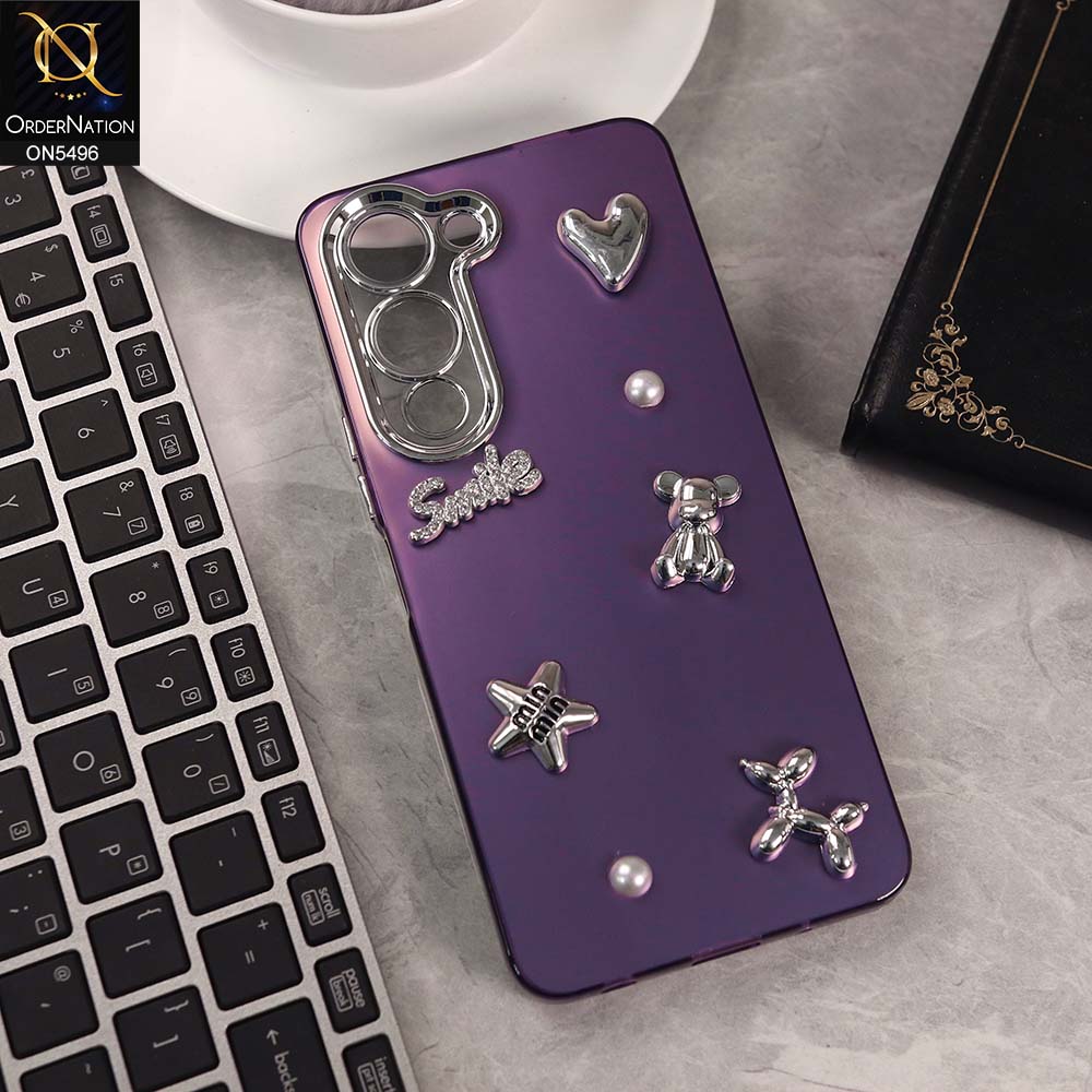 Vivo Y04 Cover - Purple -  3D Smile Cartoon Matte Shinny Case With Camera Protection Soft Border Case