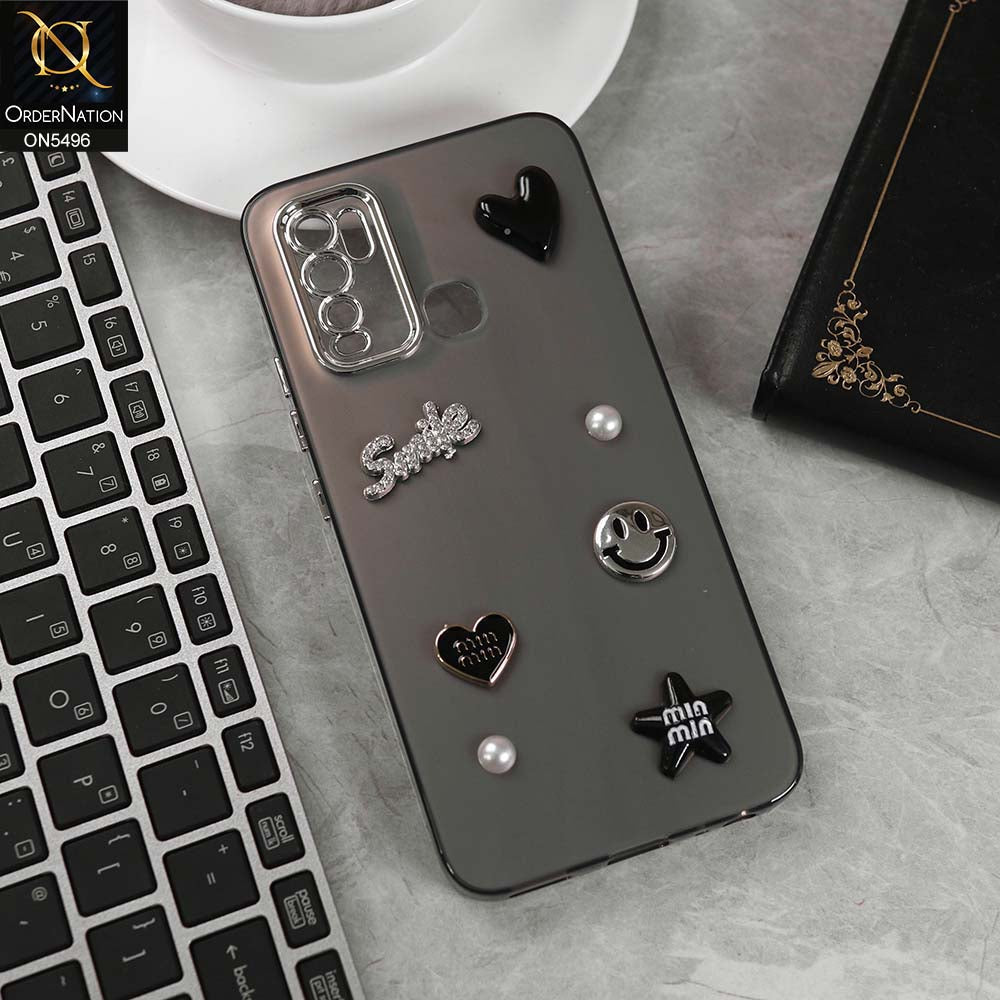 Vivo Y30 Cover - Black -  3D Smile Cartoon Matte Shinny Case With Camera Protection Soft Border Case