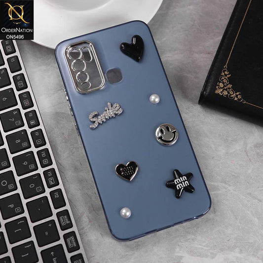 Vivo Y30 Cover - Blue -  3D Smile Cartoon Matte Shinny Case With Camera Protection Soft Border Case