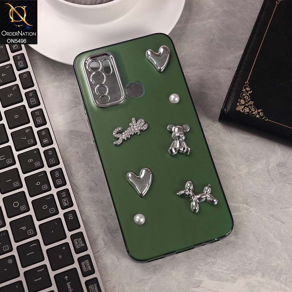 Vivo Y30 Cover - Green -  3D Smile Cartoon Matte Shinny Case With Camera Protection Soft Border Case