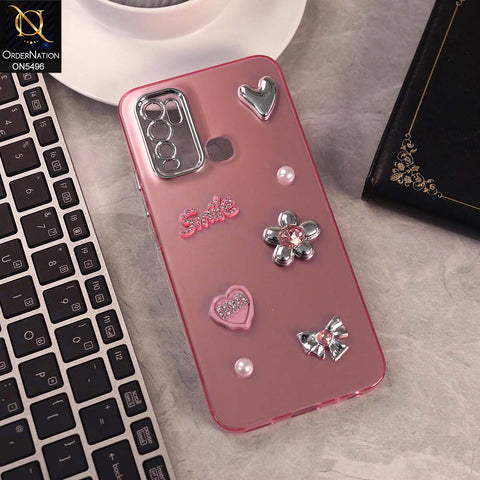 Vivo Y50 Cover - Pink -  3D Smile Cartoon Matte Shinny Case With Camera Protection Soft Border Case