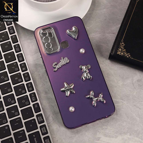 Vivo Y30 Cover - Purple -  3D Smile Cartoon Matte Shinny Case With Camera Protection Soft Border Case