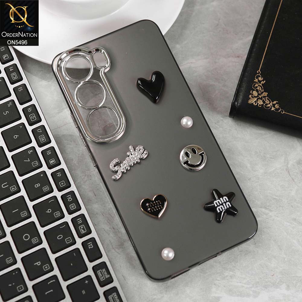 Vivo Y300 Cover - Black -  3D Smile Cartoon Matte Shinny Case With Camera Protection Soft Border Case