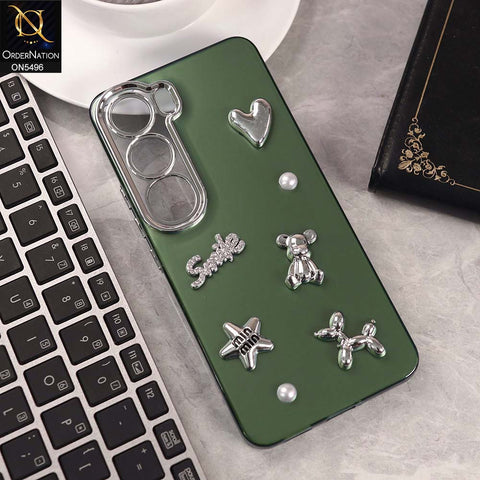 Vivo V40 Lite (IDN) Cover - Green -  3D Smile Cartoon Matte Shinny Case With Camera Protection Soft Border Case