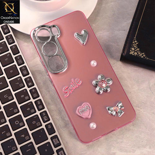 Vivo V40 Lite (IDN) Cover - Pink -  3D Smile Cartoon Matte Shinny Case With Camera Protection Soft Border Case