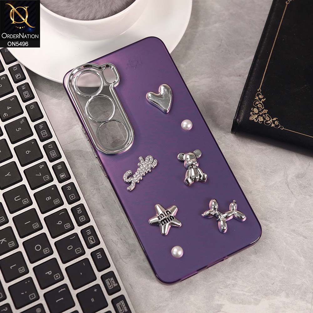 Vivo Y200 (2025) Cover - Purple -  3D Smile Cartoon Matte Shinny Case With Camera Protection Soft Border Case
