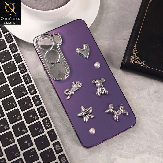 Vivo Y200 (2025) Cover - Purple -  3D Smile Cartoon Matte Shinny Case With Camera Protection Soft Border Case