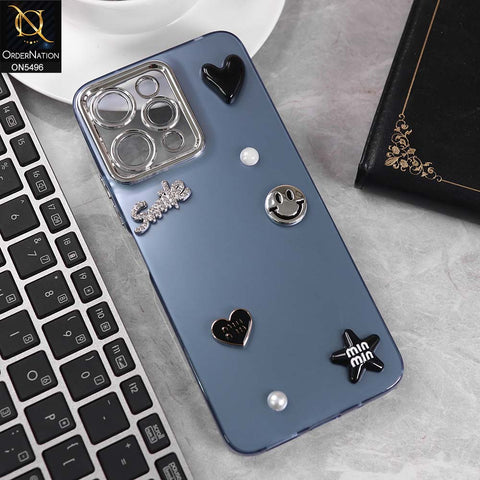 Vivo Y35 Cover - Blue -  3D Smile Cartoon Matte Shinny Case With Camera Protection Soft Border Case