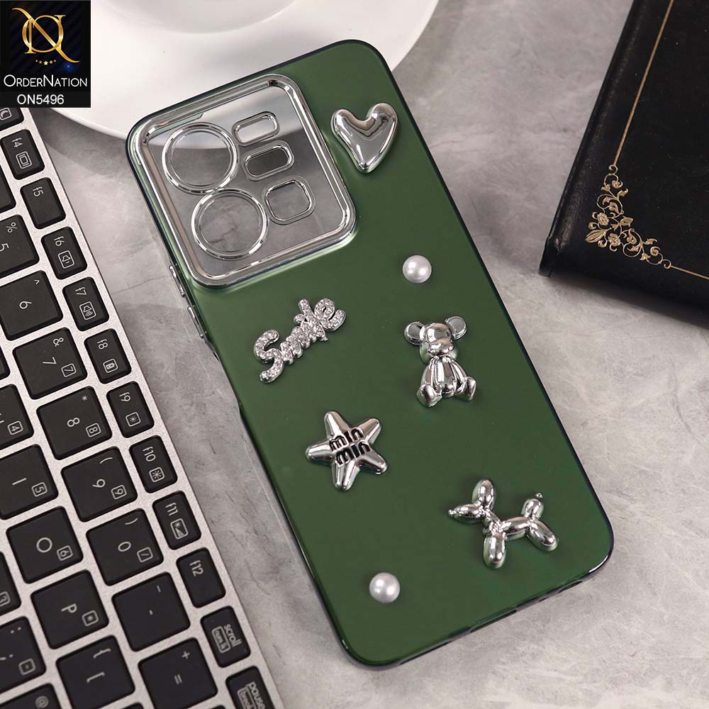 Vivo Y35 Cover - Green -  3D Smile Cartoon Matte Shinny Case With Camera Protection Soft Border Case