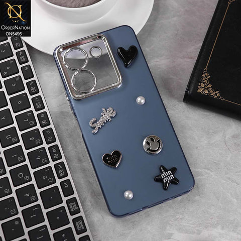 Vivo Y36 4G Cover - Blue -  3D Smile Cartoon Matte Shinny Case With Camera Protection Soft Border Case