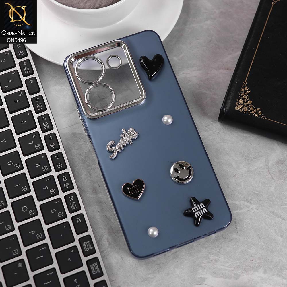 Vivo Y36 5G Cover - Blue -  3D Smile Cartoon Matte Shinny Case With Camera Protection Soft Border Case