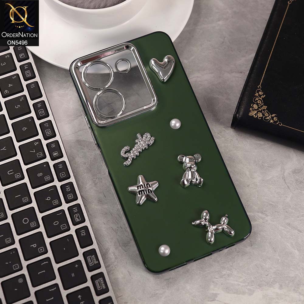 Vivo Y36 5G Cover - Green -  3D Smile Cartoon Matte Shinny Case With Camera Protection Soft Border Case