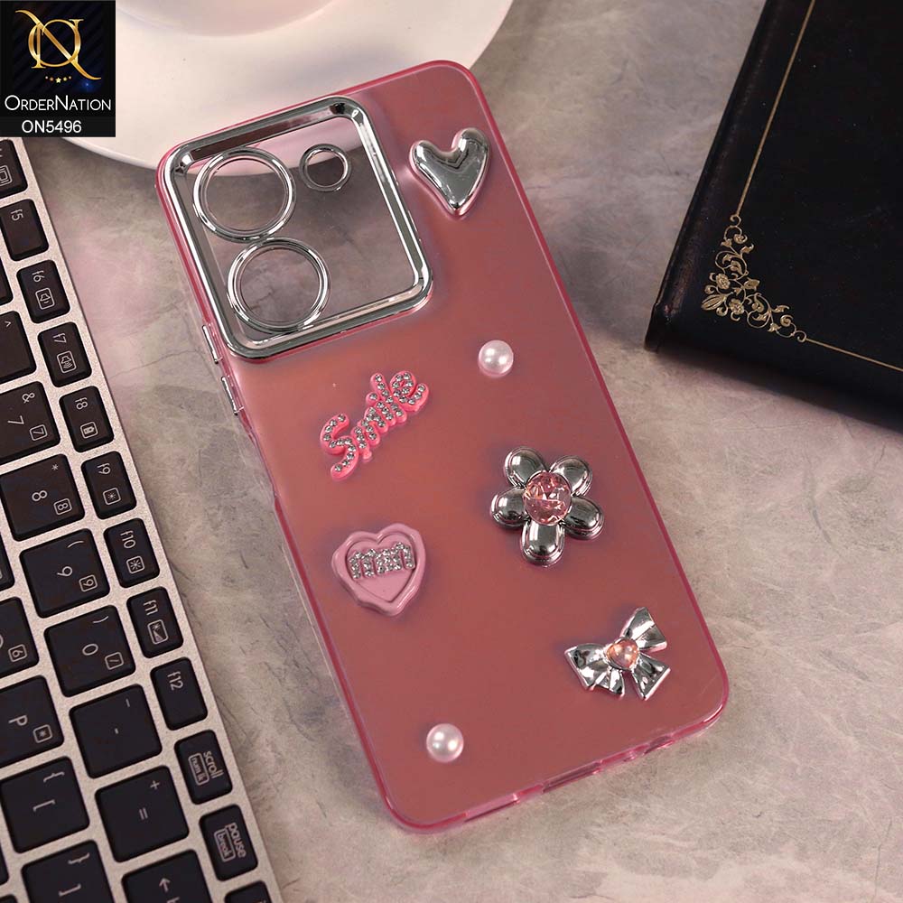 Vivo Y36 4G Cover - Pink -  3D Smile Cartoon Matte Shinny Case With Camera Protection Soft Border Case