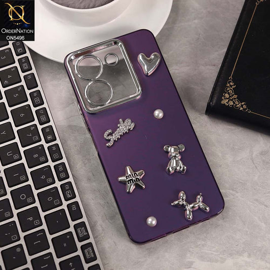 Vivo Y27s Cover - Purple -  3D Smile Cartoon Matte Shinny Case With Camera Protection Soft Border Case