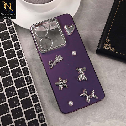 Vivo Y36 5G Cover - Purple -  3D Smile Cartoon Matte Shinny Case With Camera Protection Soft Border Case