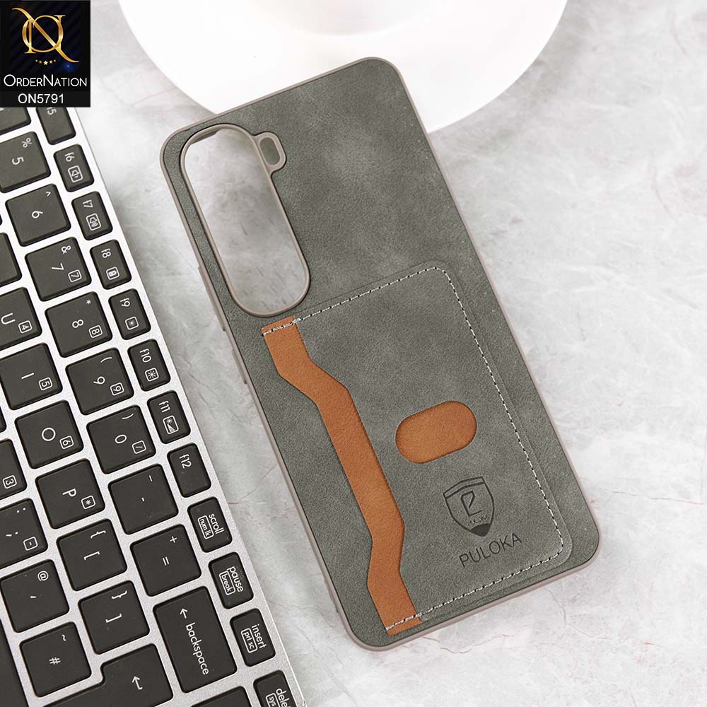 Vivo Y400 Cover - Gray - New Premium Soft Tpu Leather Textured Case With Card Holder
