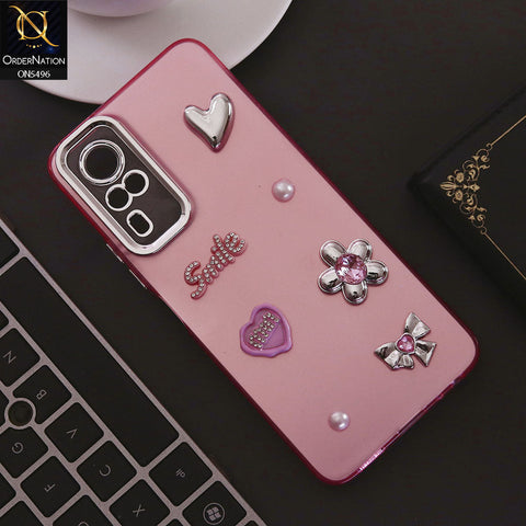 Vivo Y53s 4G Cover - Pink - 3D Smile Cartoon Matte Shinny Case With Camera Protection Soft Border Case