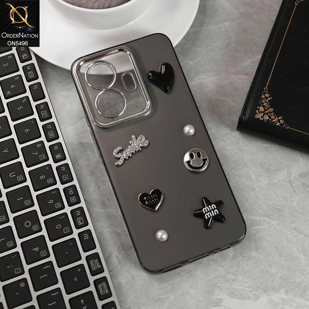 Vivo Y55 4G Cover - Black -  3D Smile Cartoon Matte Shinny Case With Camera Protection Soft Border Case