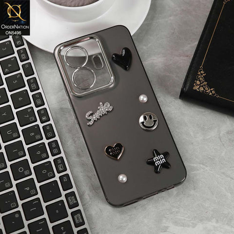 Vivo Y55 4G Cover - Black -  3D Smile Cartoon Matte Shinny Case With Camera Protection Soft Border Case