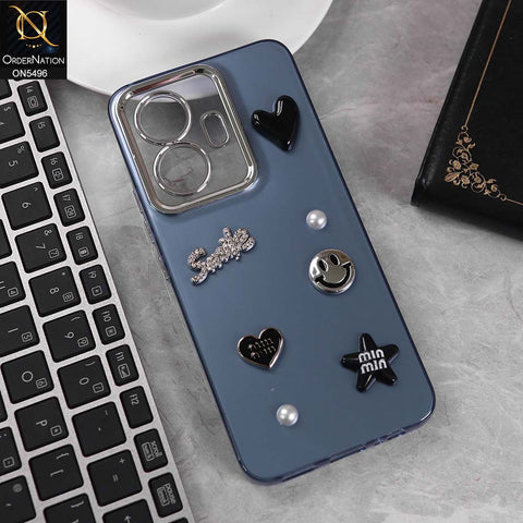 Vivo T1 44W Cover - Blue -  3D Smile Cartoon Matte Shinny Case With Camera Protection Soft Border Case