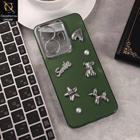 Vivo T1 44W Cover - Green -  3D Smile Cartoon Matte Shinny Case With Camera Protection Soft Border Case