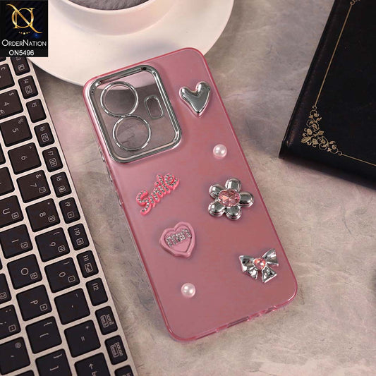 Vivo T1 44W Cover - Pink -  3D Smile Cartoon Matte Shinny Case With Camera Protection Soft Border Case