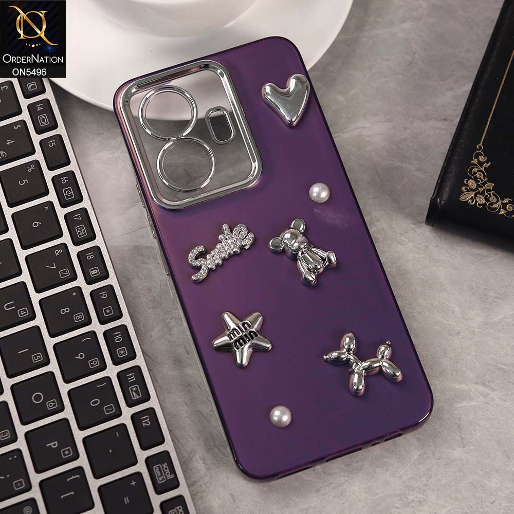 Vivo T1 44W Cover - Purple -  3D Smile Cartoon Matte Shinny Case With Camera Protection Soft Border Case