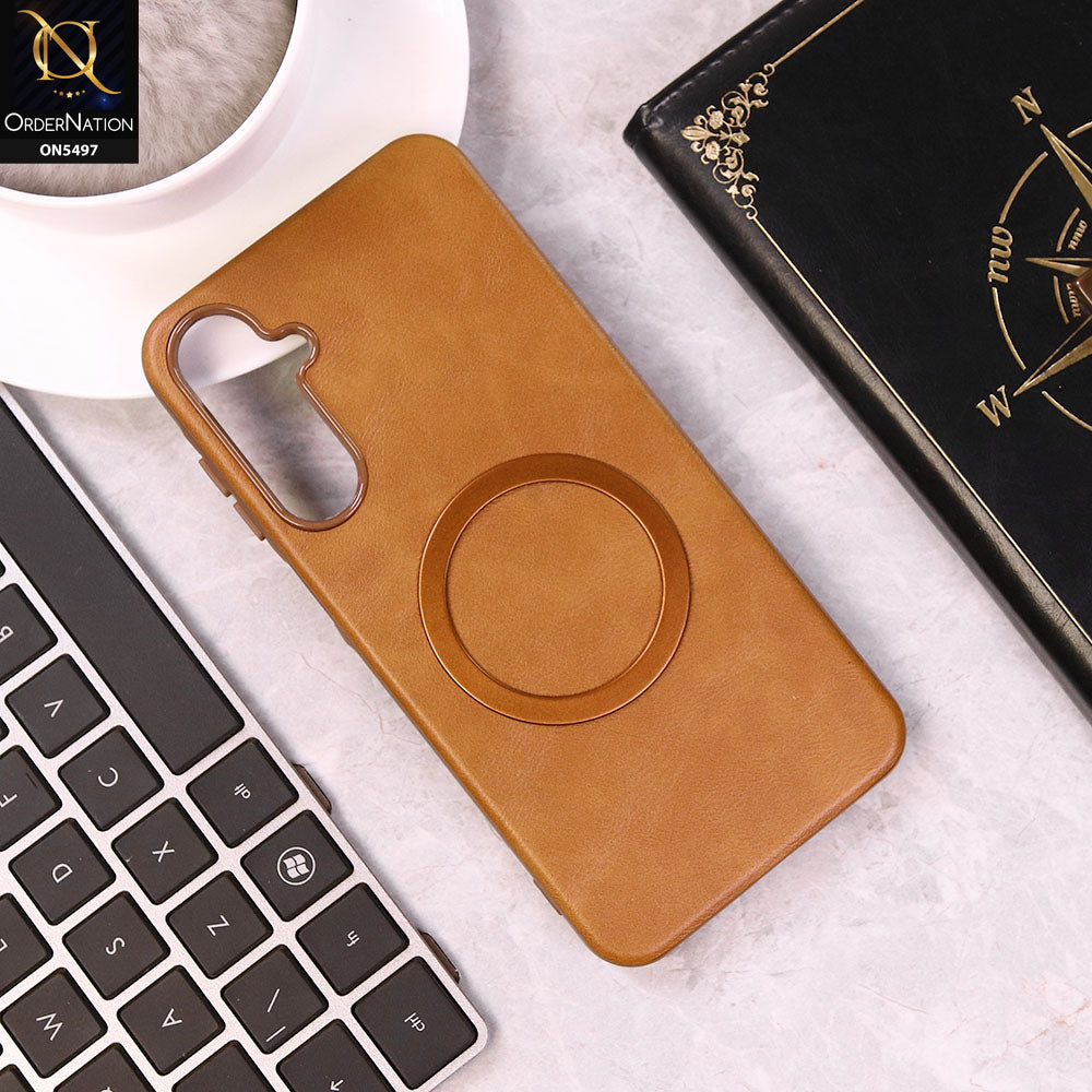 Samsung Galaxy A16 Cover - Brown - Luxury Leather Magnetic Protective Soft Borders Case