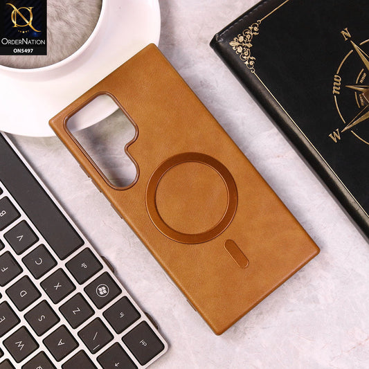 Samsung Galaxy S24 Ultra Cover - Brown - Luxury Leather Magnetic Protective Soft Borders Case
