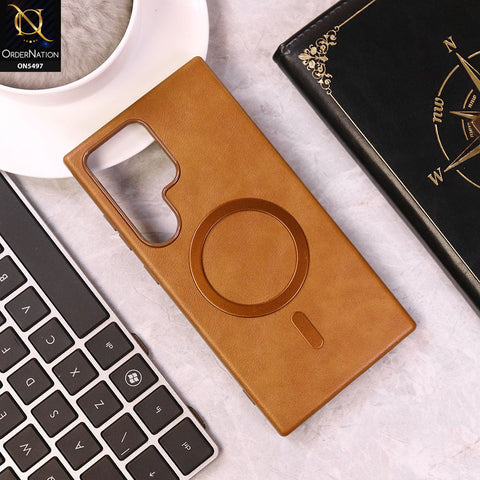 Samsung Galaxy S24 Ultra Cover - Brown - Luxury Leather Magnetic Protective Soft Borders Case