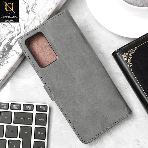 Realme 9i Cover - Gray - Premium PU Leather Magnetic Flip Book Card Slots Wallet Soft Case