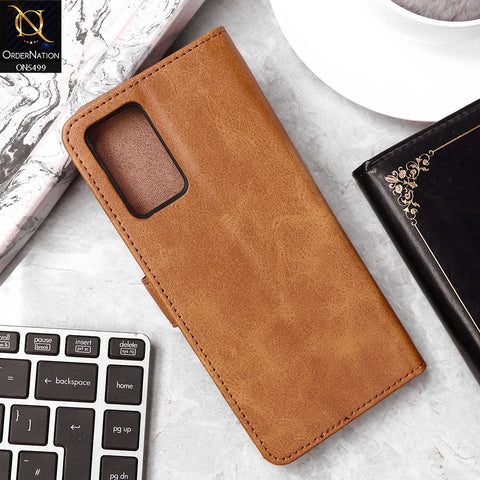 Realme 9i Cover - Light Brown - Premium PU Leather Magnetic Flip Book Card Slots Wallet Soft Case
