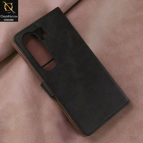 Tecno Camon 40 Cover - Black -  Premium PU Leather Magnetic Flip Book Card Slots Wallet Soft Case