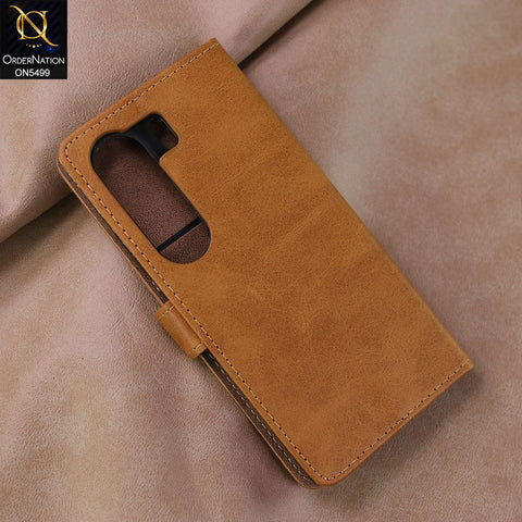 Tecno Camon 40 Cover - Light Brown -  Premium PU Leather Magnetic Flip Book Card Slots Wallet Soft Case