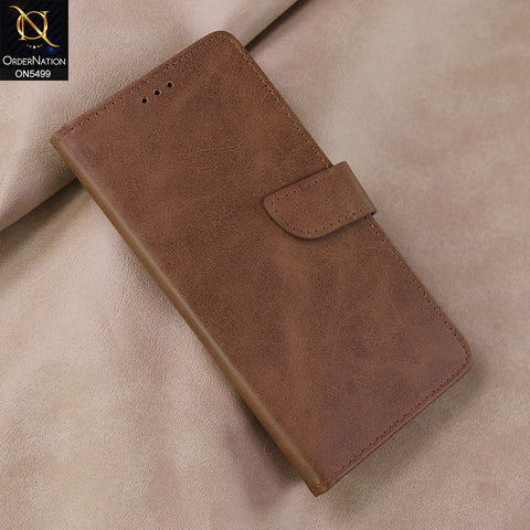 Infinix Hot 60 4G Cover - Dark Brown -  Premium PU Leather Magnetic Flip Book Card Slots Wallet Soft Case
