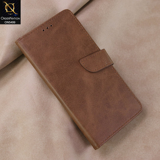 Infinix Hot 60 Pro Cover - Dark Brown -  Premium PU Leather Magnetic Flip Book Card Slots Wallet Soft Case