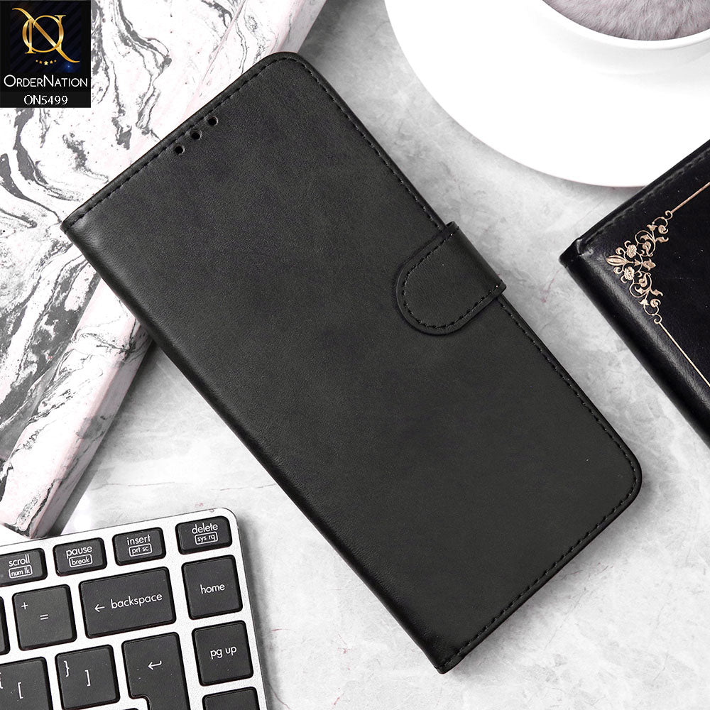 Vivo Y21s Cover - Black - Premium PU Leather Magnetic Flip Book Card Slots Wallet Soft Case