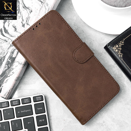 Vivo Y12s Cover - Dark Brown - Premium PU Leather Magnetic Flip Book Card Slots Wallet Soft Case