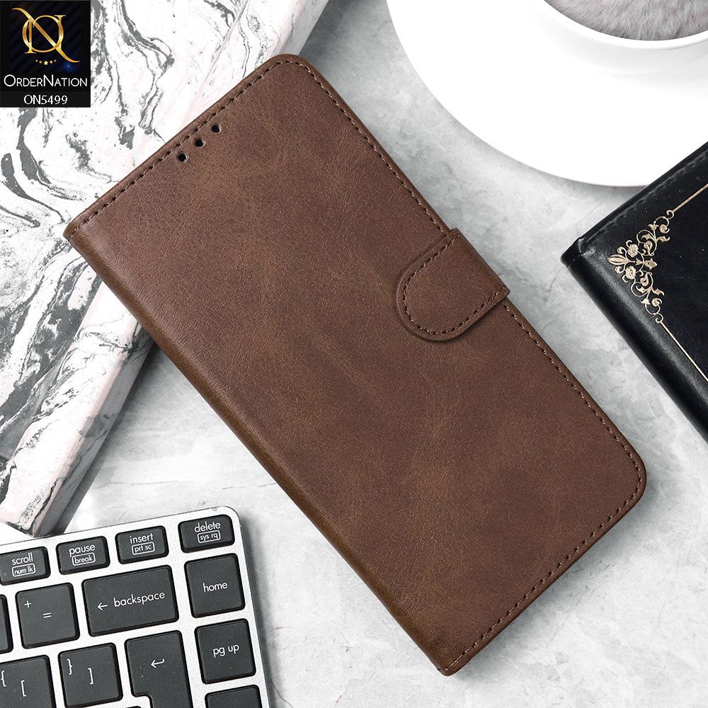 Infinix Smart 5 Cover - Dark Brown - Premium PU Leather Magnetic Flip Book Card Slots Wallet Soft Case