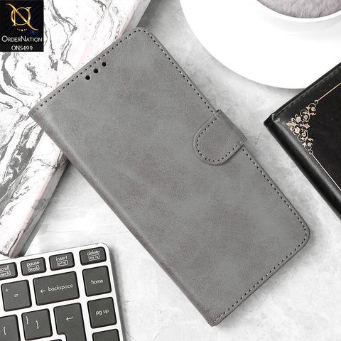 Realme Note 60x Cover - Gray - Premium PU Leather Magnetic Flip Book Card Slots Wallet Soft Case