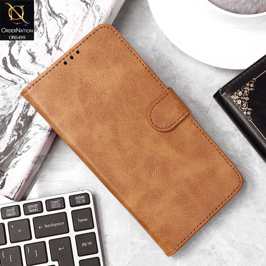 Realme C51 Cover - Light Brown - Premium PU Leather Magnetic Flip Book Card Slots Wallet Soft Case