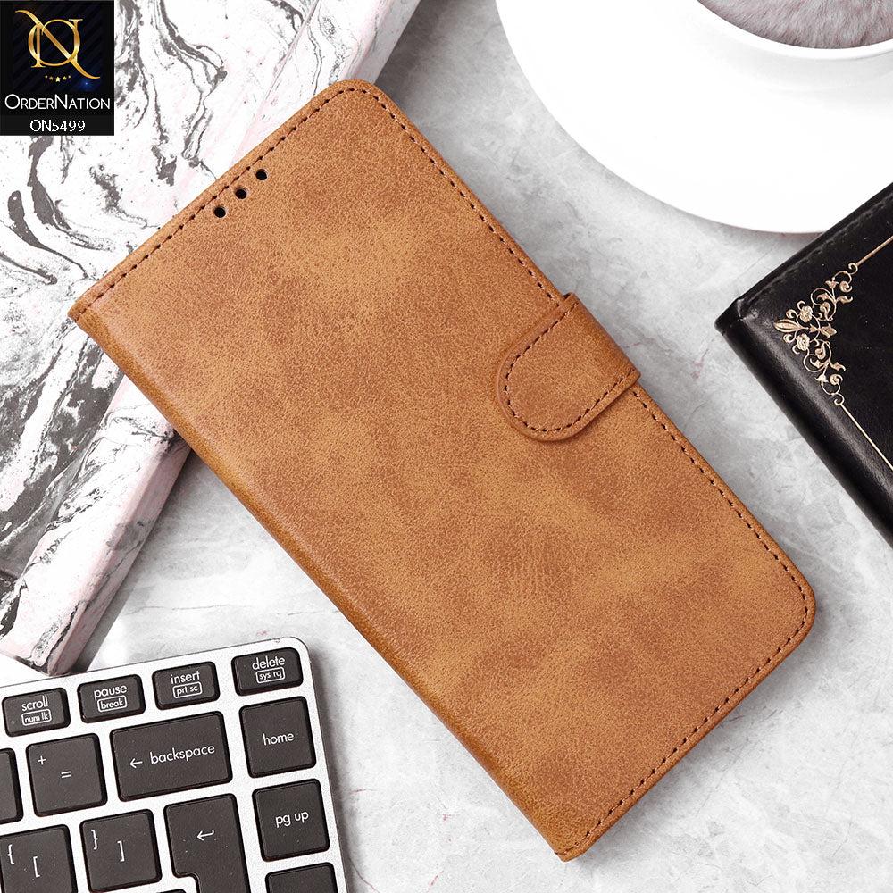 Realme Note 60x Cover - Light Brown - Premium PU Leather Magnetic Flip Book Card Slots Wallet Soft Case