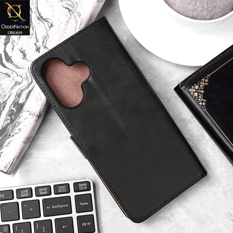 Infinix Hot 30 Cover - Black - Premium PU Leather Magnetic Flip Book Card Slots Wallet Soft Case