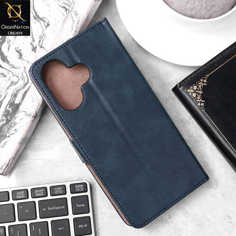 Infinix Hot 30 Cover - Blue -  Premium PU Leather Magnetic Flip Book Card Slots Wallet Soft Case