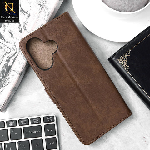 Infinix Hot 30 Cover - Dark Brown - Premium PU Leather Magnetic Flip Book Card Slots Wallet Soft Case