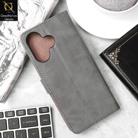 Infinix Hot 30 Cover - Gray - Premium PU Leather Magnetic Flip Book Card Slots Wallet Soft Case