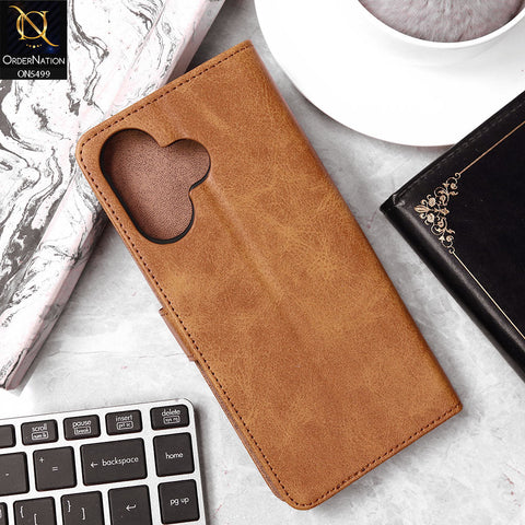 Infinix Hot 30 Cover - Light Brown - Premium PU Leather Magnetic Flip Book Card Slots Wallet Soft Case