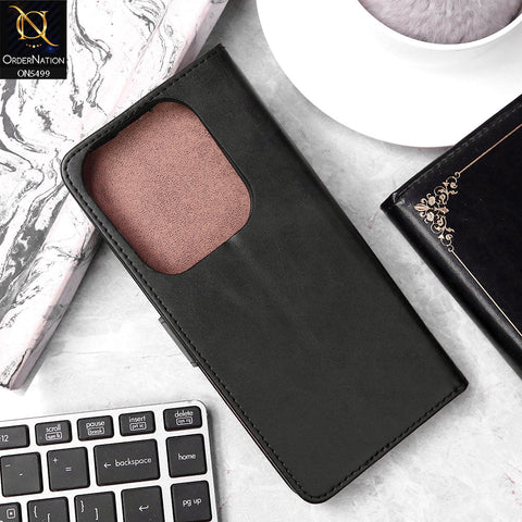 Infinix Hot 40 Pro Cover - Black - Premium PU Leather Magnetic Flip Book Card Slots Wallet Soft Case