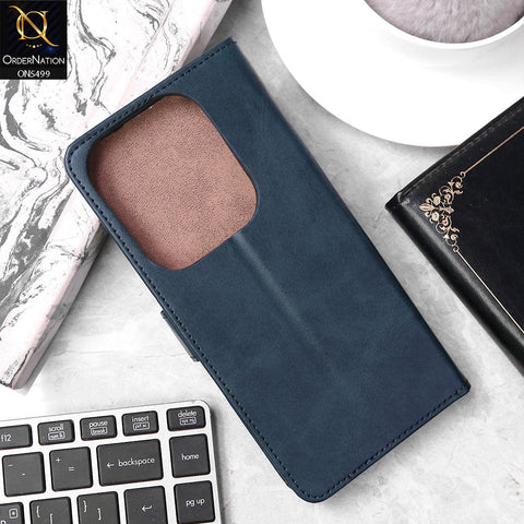 Infinix Hot 40 Pro Cover - Blue - Premium PU Leather Magnetic Flip Book Card Slots Wallet Soft Case